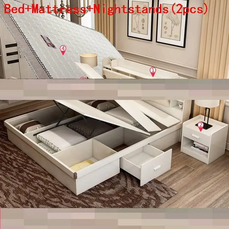 مضاءة الشقي مجموعة صناديق Yatak Mobili الحديثة Letto هل A كاستيللو واحدة Recamaras Moderna كاما دي Dormitorio غرفة نوم الأثاث Mueble السرير