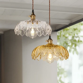 

Style Loft Industria Lighting Pendant Lights Glass Retro Lamp Flower Shape Antique LED Hanging Lamp Indoor Decoration Luminaire