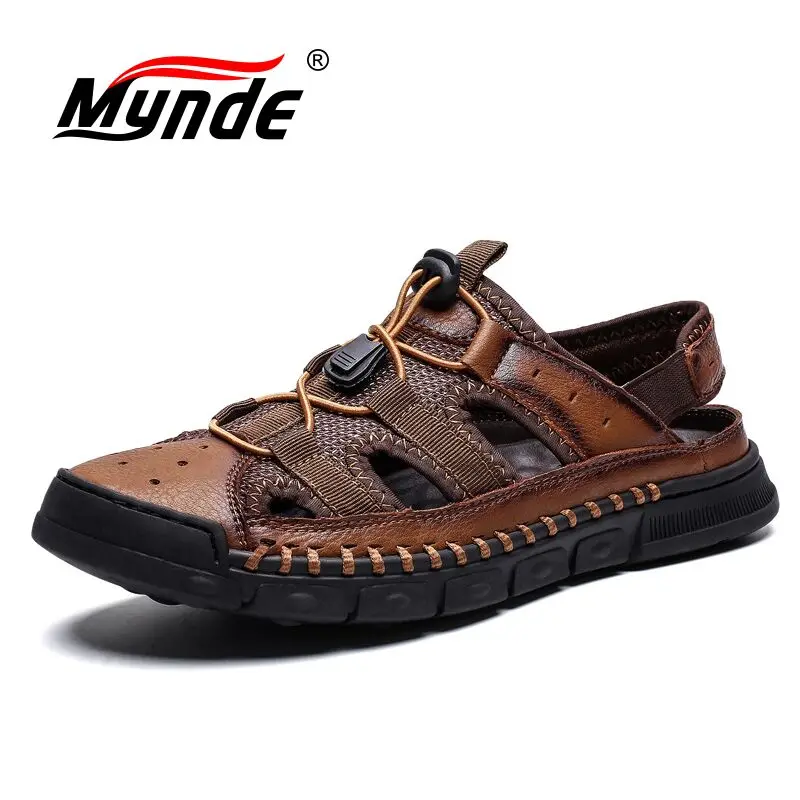 

Mynde 2019 Summer Leather Sandals Men Casual Shoes Sneakers Outdoor Men Sandals Beach Shoes Native Male Rubber Sole Sandalias