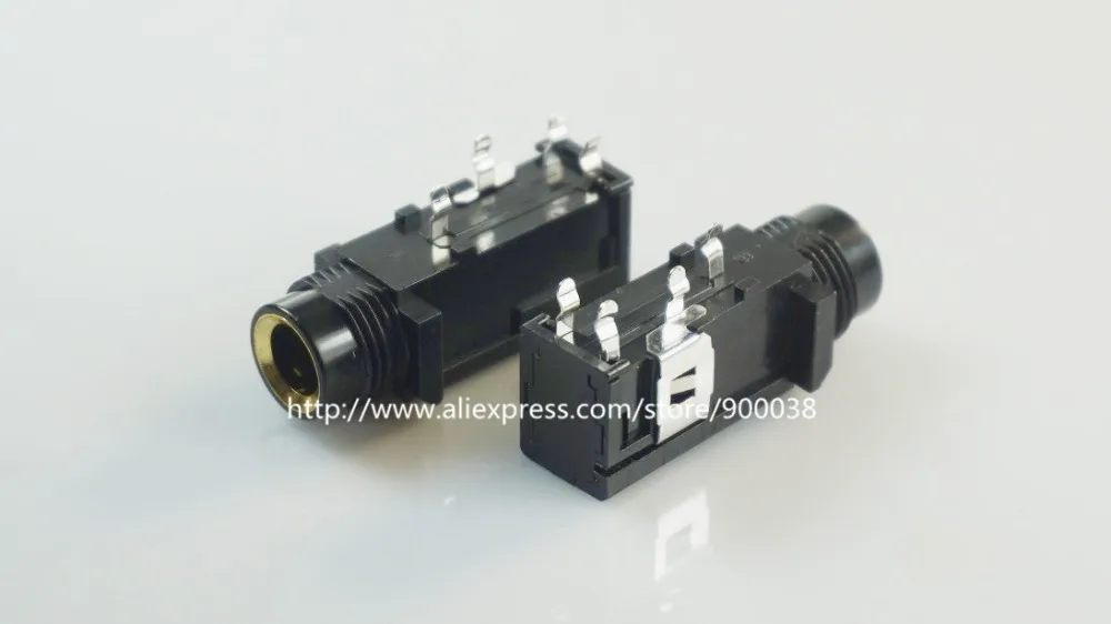 500 pcs 0 250 6 35mm TRS Stereo phone Jack Headphone Connector 3 conductor 4 contact through hole Right Angle Single Switch