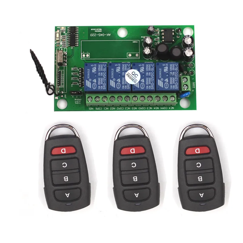 220V 4 Channel Wireless Remote Switch Relay 110V 220V 4CH RF Wireless Remote Control Relay Switch Module Board (3)