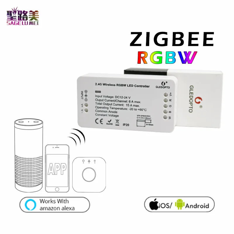 

DC12-24V ZIGBEE RGBW Led Controller ZLL smart phone APP Amazon alexa voice control for 5050 3528 colorful RGBW LED Strip Light