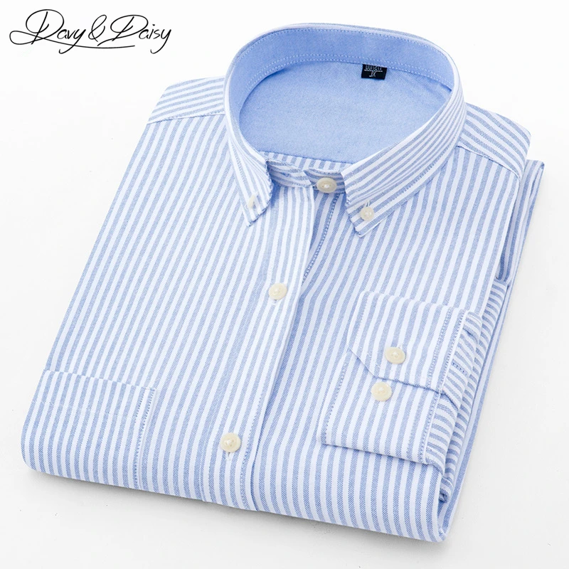 

DAVYDAISY 2018 High Quality 100% Cotton Men Shirts Long Sleeve Casual Solid Striped Oxford Dress Formal Shirt Men 5XL DS-245