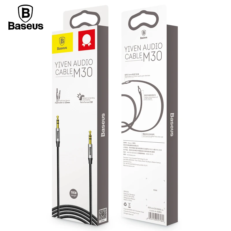 Baseus 0.5m 1m 1.5m M30 Aux Cable Jack 3.5mm Male to Male Audio Cable Adapter for Car Headphone Speaker Computer Laptop Aux Cord