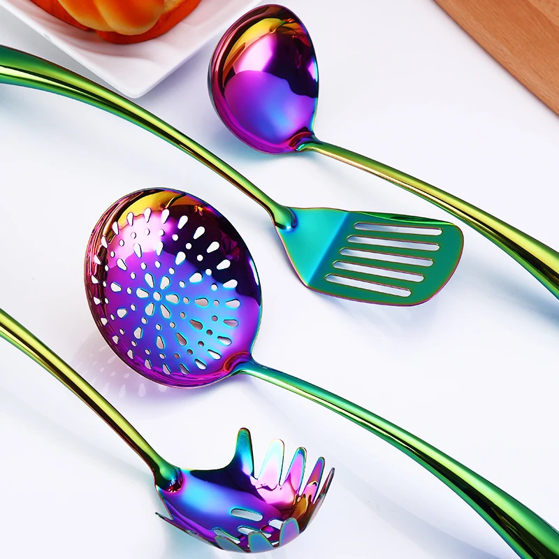 Stainless steel Kitchenware set Cooking Tools set Rainbow Kitchen Gadgets Utensils Restaurant Cookware Set Ladle Spoon Big Soup