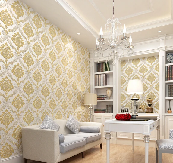 3D Solid plain non woven wallpaper warm purple beige golden living room