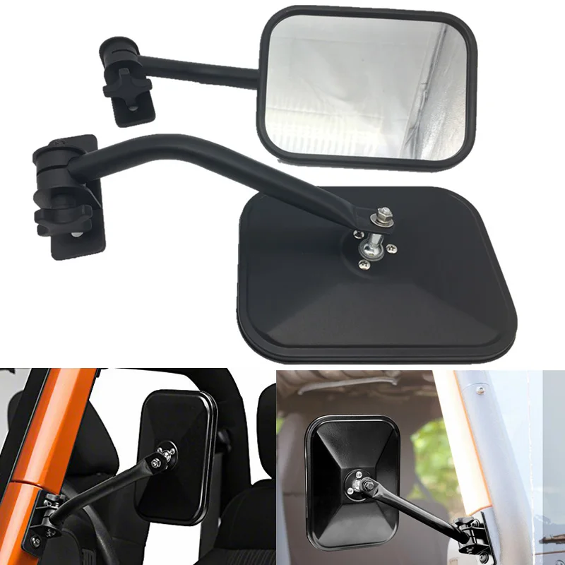 1 Set Wrangler Accessories Parts Mirror Textured Black Rectangular