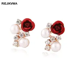 Изысканные красные розы цветок кристалл жемчуг серьги гвоздики для женщин обувь девочек/оптовая продажа/дропшиппинг