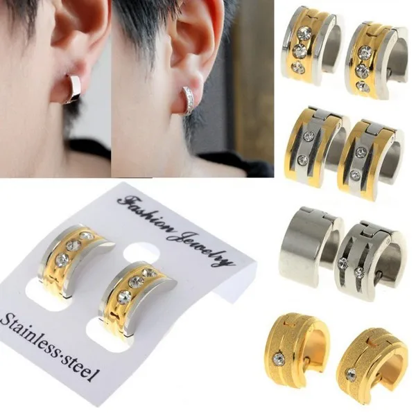 New Punk Stainless Steel Men Women Uni Ear Circle Hoop Huggie New Punk Stainless Steel Men Women Uni Ear Circle Hoop Huggie Earrings Jewelry Gold Silver Color Je01012 Je01016 In From