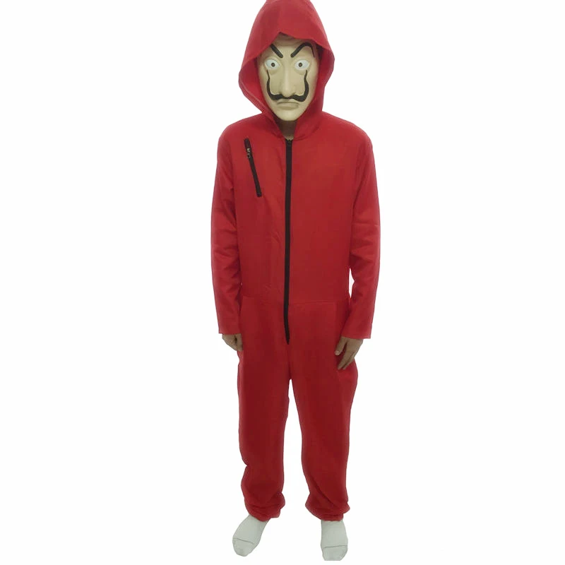 

COSREA Salvador Dali Cosplay Costume La Casa De Papel Fancy Red Jumpsuit Face Mask Bodysuit Halloween Party For Women and Men