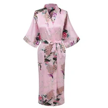 Элегантный розовый цветок женское шелковое атласное кимоно юката платье сексуальное платье невесты свадебное платье цветок размера плюс S-XXXL NR053