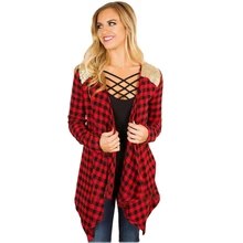 YJSFG HOUSE Red Plaid Irregular Cardigan Women Jacket And Coat Autumn Long Sleeve Women Tops Casual Loose Female Outwear