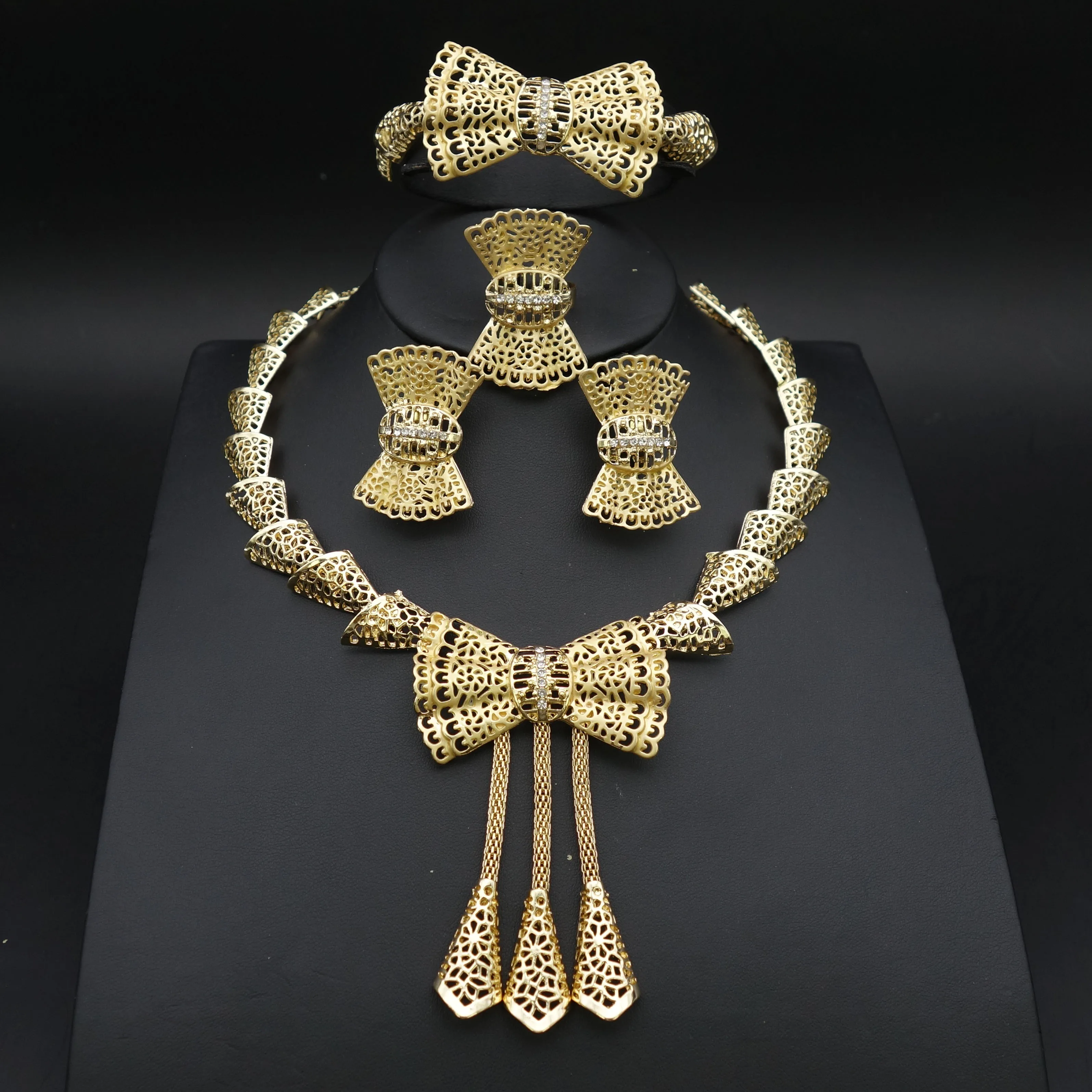 

Kinnier new dubai Africa bowknot engagement bride bridesmaid wedding jewelry set, fashion party necklace, earrings, rings