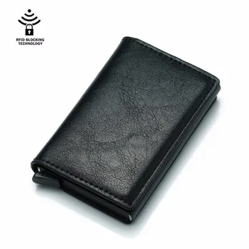 

2019 RFID Blocking Mini Wallet Protect Safe Credit Card Holder Designer Quality Aluminum PU Leather Clip Waller Purse