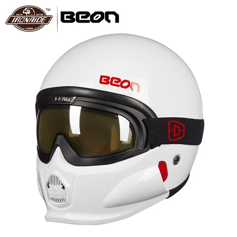 

BEON Retro Vintage Motorcycle Helmet Cruiser Chopper Scooter Cascos Moto Helmet 3/4 Open Face Helmet Removable Modular Mask