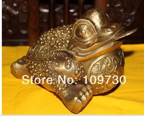 

bir 00793 China Bronze Copper Spittor Toad Statue w/ Coin Meaning Lucky Wealth 28x23x22 cm