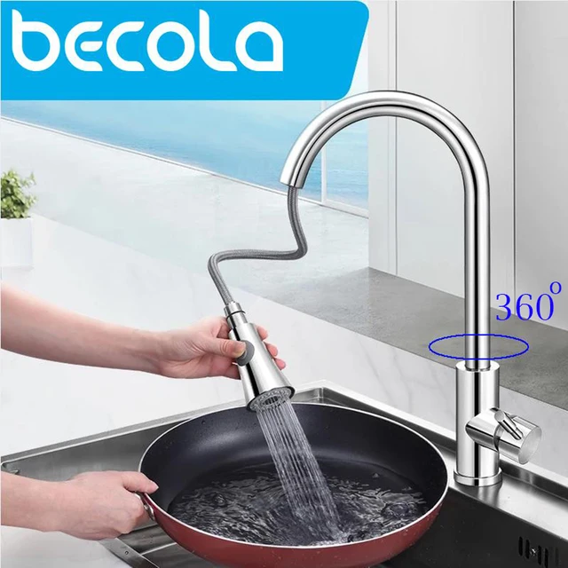 Cheap BECOLA pull out kitchen faucets water tap SUS304 stainless steel water mixer tap flexible kitchen taps mixer torneira do anheiro