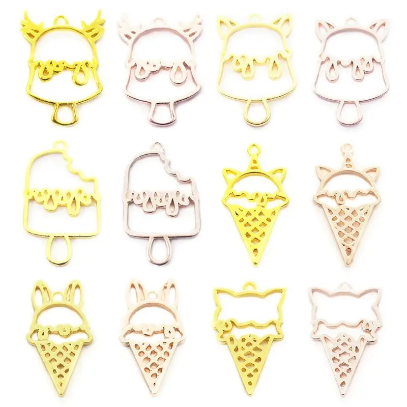 

12 Pcs/set Ice Cream Popsicle Alloy Border DIY Handmade Crystal Epoxy Glue UV Mold Metal Frame Jewelry Accessories Material Set