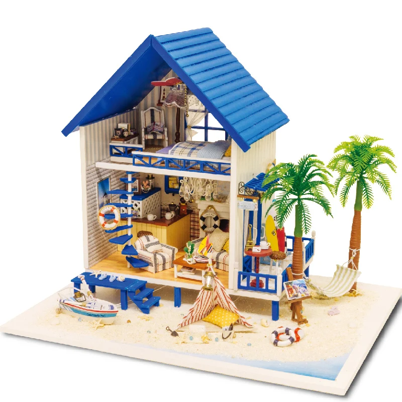 

Cute Room DIY Doll House Miniature Dollhouse With Furnitures 3D Wooden Handmade Toys Gift For Children Aegean Sea A029 #E