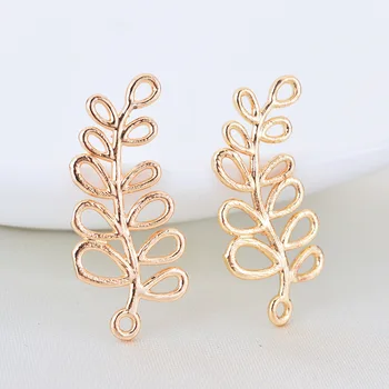 

6PCS 11*23MM hole 1.2MM Brass 24K Champagne Gold Color Plated Tree Leaves Charms Pendants Jewelry Findings Accessories