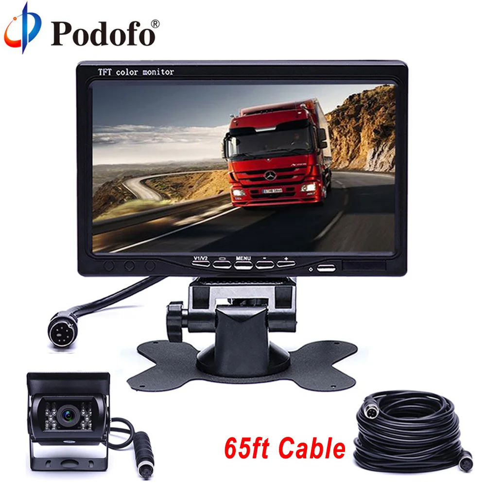 

Podofo Vehicle Car Monitor IR LED Back up Reverse Camera 4-pin Connector + 7" LCD Color TFT Rear View Monitor 800*480 for Bus RV