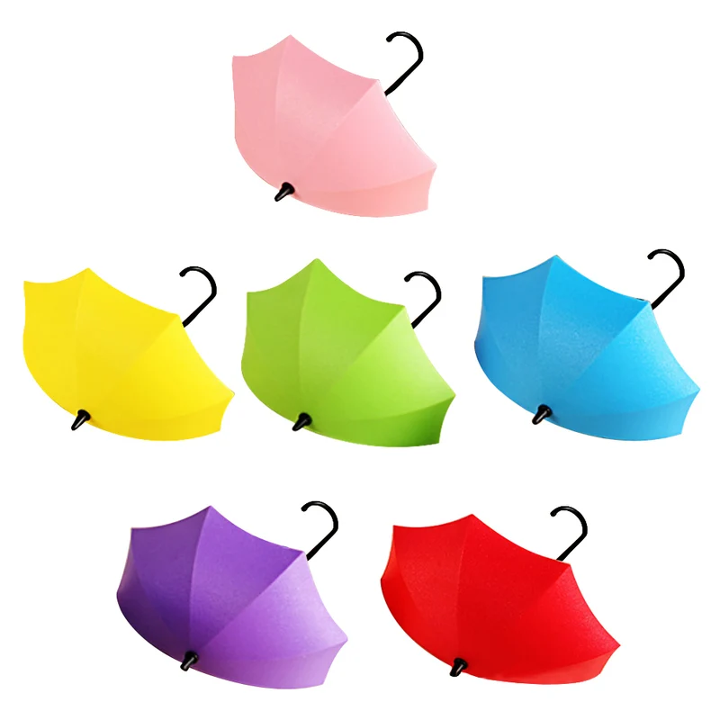 6 Pcs DIY Colorful Plastic Small Umbrella Shape Wall Mounted Hanger J Hook for Keys Holder Small Items Storage Rack