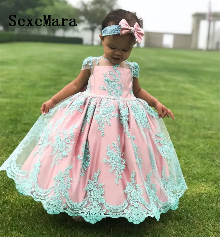 Синий кружевное платье с розовой подкладкой новое платье для маленьких девочек, платье на первый день рождения с круглым вырезом бальное платье маленькой принцессы рождественское платье Свадебная вечеринка платье