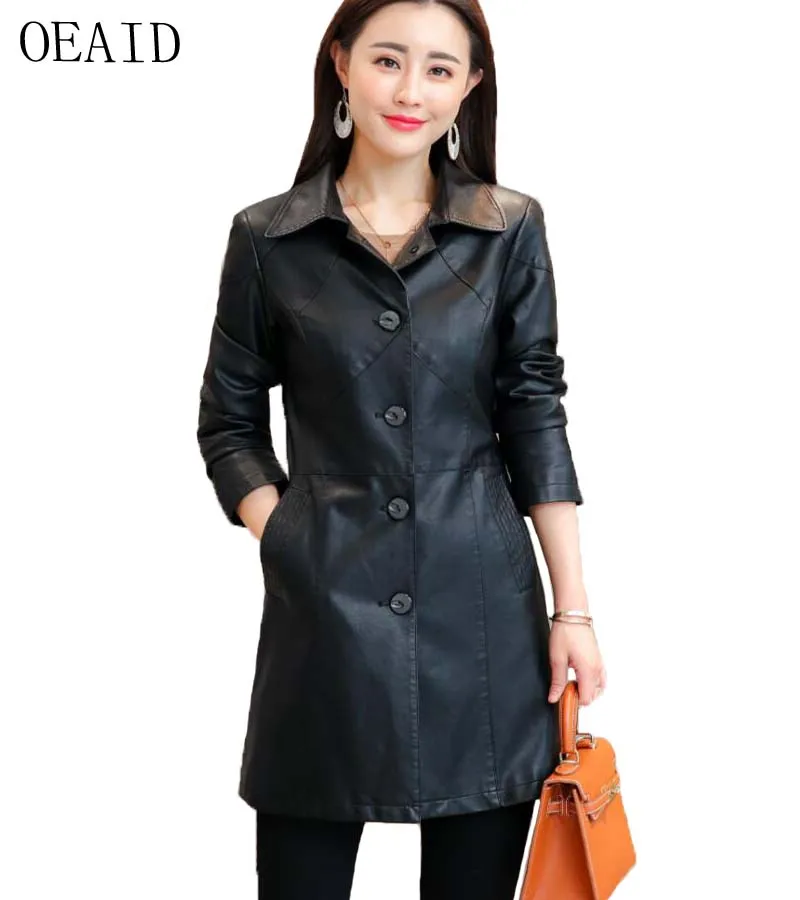

OEAID Plus Size Leather Coat Women 2019 New Women Leather Jacket Long Slim Spring And Autumn Female Leather Clothing Black