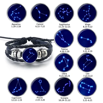 

12 Constellations Sagittarius Zodiac Girls Braided Leather Bracelets & Bangles Jewelry for Women Gift Christmas Gift