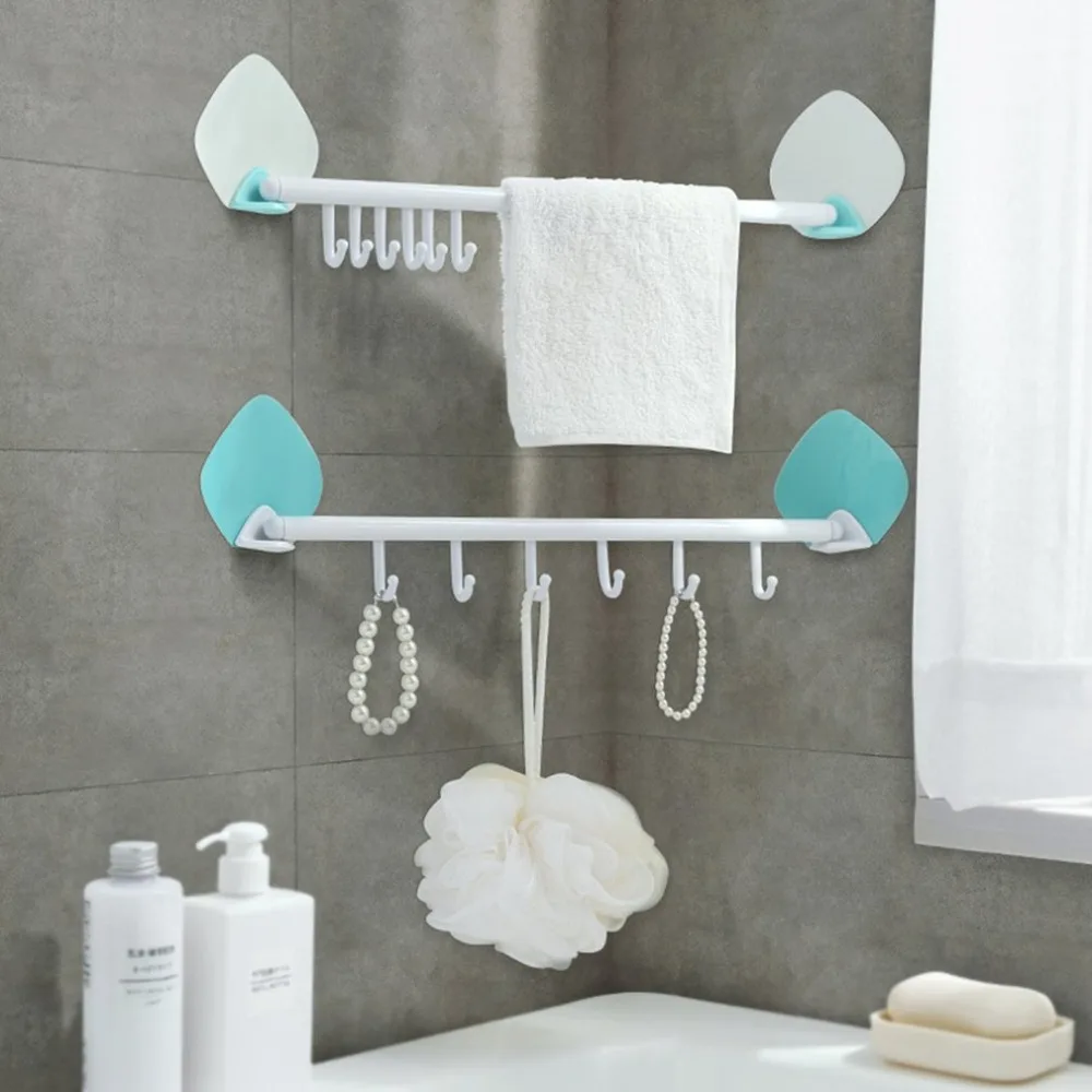 

New hot sale seamless wall hanging 6 row hooks kitchen and toilet 6 even hook wholesale Dropshipping