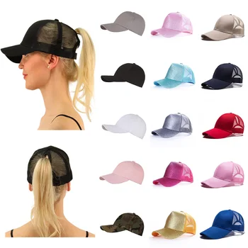 

New Glitter Ponytail Baseball Cap Adjustable Snapback Dad Hat Breathable Mesh Caps Messy Bun Summer Hat Unisex Hip Hop Hats