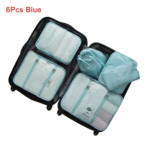 8 шт. дорожный набор сумка для хранения водонепроницаемая одежда Сортировка Органайзер багаж обувь Упаковка Куб дома сумки для шкафа чехол аккуратный Чехол - Цвет: 6Pcs Blue