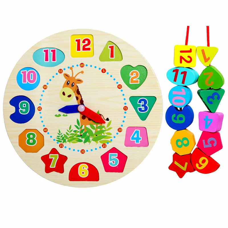 Free shippin Baby wooden font b toy b font Clock Blocks Cartoon Wooden Rabbit Clock for