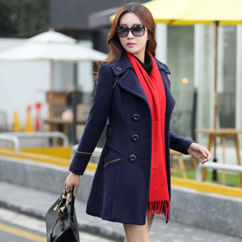 Élégant vent De Plus rouge Outwear Femmes Manteau Trench Coupe Femelle Bleu 2018 Nouvelle D'hiver kaki Laine Manteaux Vestes UdF8f