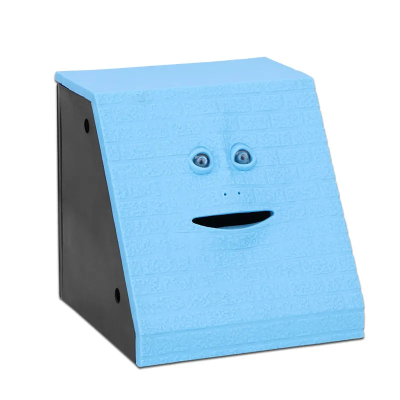 Симпатичная лицевая коробка-сейф для денег Копилка кушает сенсор Монета коробка для экономии денег творческие сейфы копилка подарок для детей - Цвет: Brick Face Blue