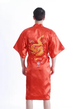 

Chinese tradition Style Man Bathrobe Kimono robe gown sleepwear with Dragon Red YF1308