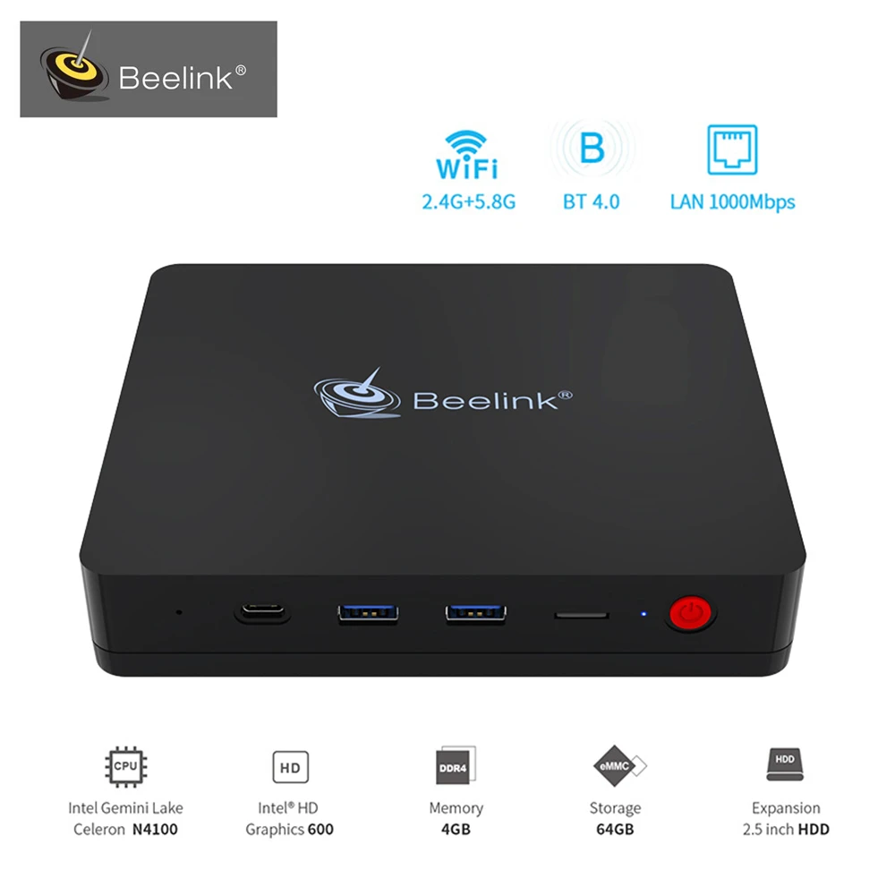 

Beelink S2 Mini PC Intel Gemini Lake N4100 W10 4GB RAM 64GB ROM TV Box 5G Wifi 1000M Support Voice Operation PK Z83 II