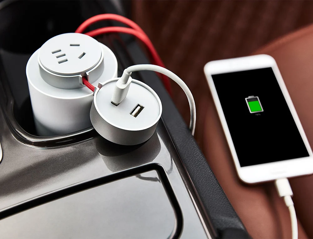 Портативный автомобильный преобразователь мощности Xiaomi Mijia 100 Вт, 12 В постоянного тока в переменный ток, 220-240 В, с двумя usb-портами 5 В/А, автомобильное зарядное устройство