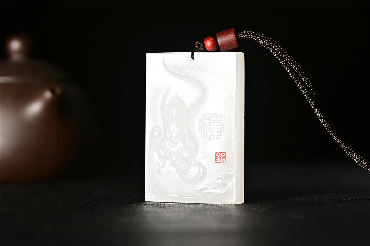 

Koraba New Chinese Natural White Jade Buddha Pendant Necklace Sweater Chain Jewelry Gift Wholesale