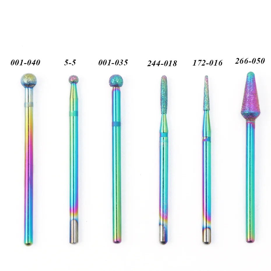 1 шт. набор сверл с бриллиантовой крошкой резак для ногтей сверла Радужное вольфрамовое покрытие Карбид Электрический Роторный инструмент для дизайна ногтей аксессуары LA1514