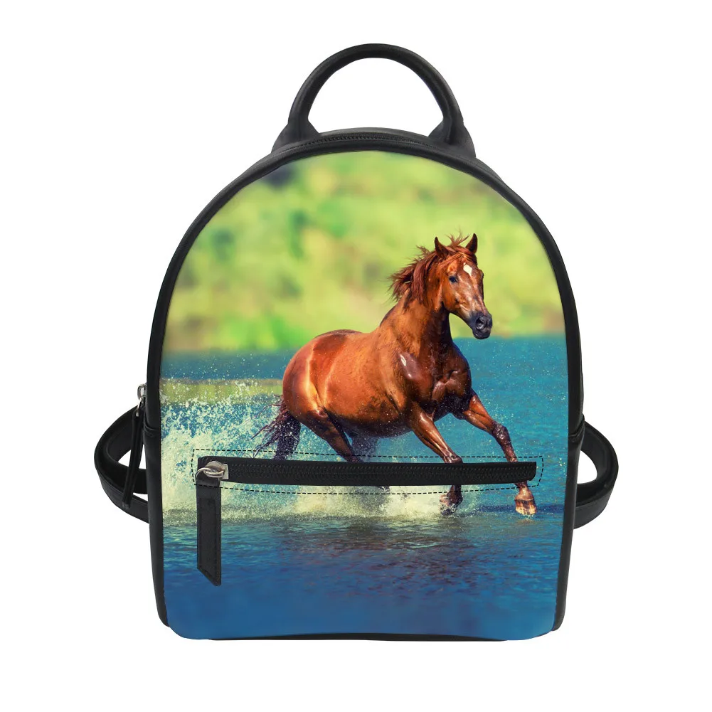 

FORUDESIGNS Crazy Horse 3D Printing Backpacks for Teenagers Cute Design Cartoon Animal Photo Back Pack School Bags for Girls