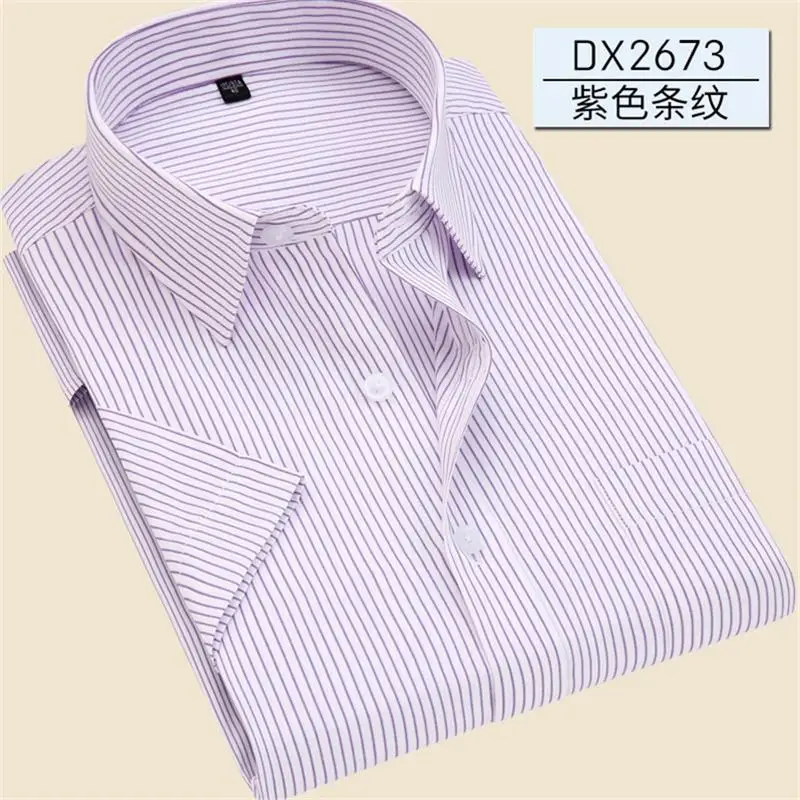 Plus Size 5XL 6XL 7XL Business Casual Easy-Care Striped Twill Pure Color Short Sleeve Men Dress Shirt Large Big Blue Green - Цвет: DX2673