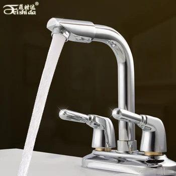 

Bathroom Faucet Double Hole Brass Plating Bathtub Faucet Hot Cold Waterfall Faucet 360 Degree Double Rotating Basin Mixing Valve