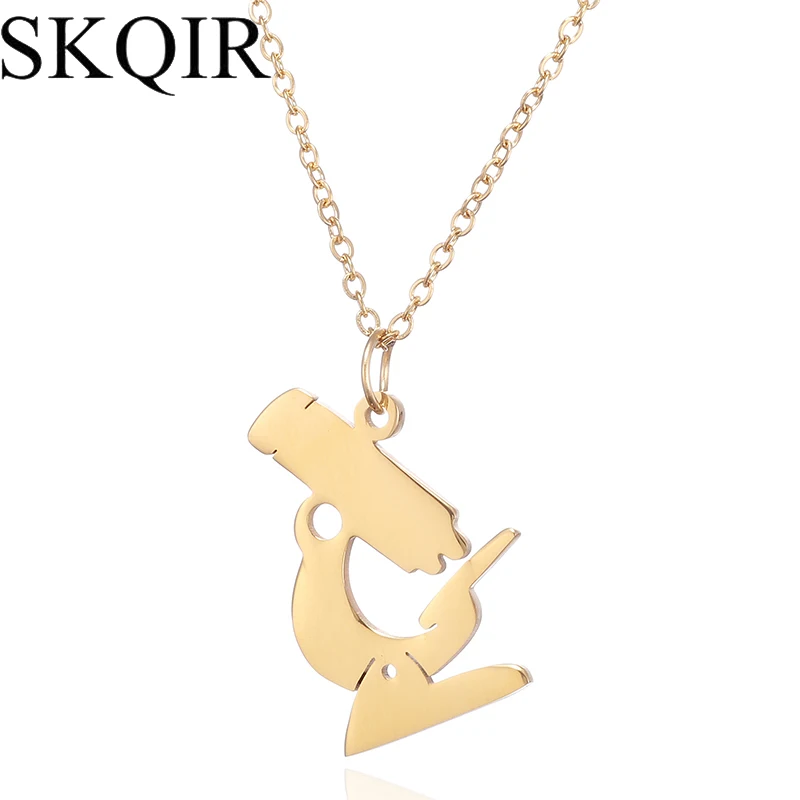 

SKQIR Medical Microscope Pendant Gold Chain Necklace Fashion Jewelry For Women Nurse Gift Stainless Steel Microscope Necklace