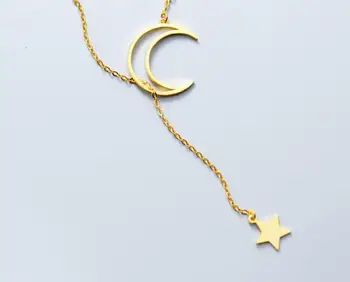 

Authentic 100% REAL. 925 Sterling Silver fINE Jewelry Open Crescent Moon &Star Lariat "Y" pendant Necklace GTLx1766
