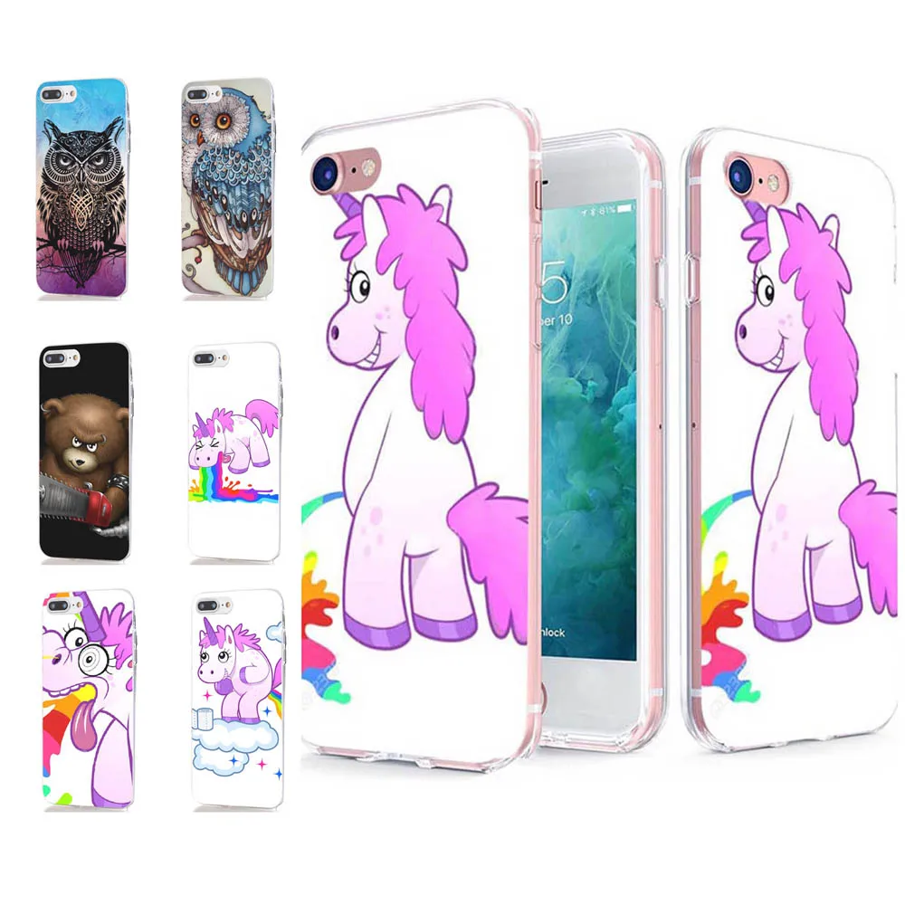 MLCRIYG мягкий телефон чехол для iPhone 6 S Plus 7 8 X TPU красочный пейзаж Единорог Сова