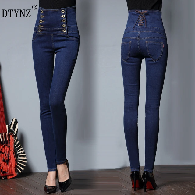 DTYNZ new Double row button high waist women's denim trousers jeans ...