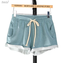 Хлопчатобумажные махровые с эластичной талией Шорты, женская спортивная Шорты фланец