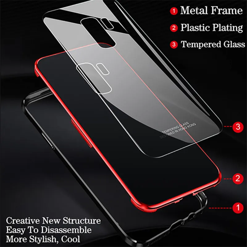 Metal-Bumper-Case-For-samsung-galaxy-s9-plus-Luxury-Plating-Frame-Hard-Clear-Tempered-Glass-Mirror