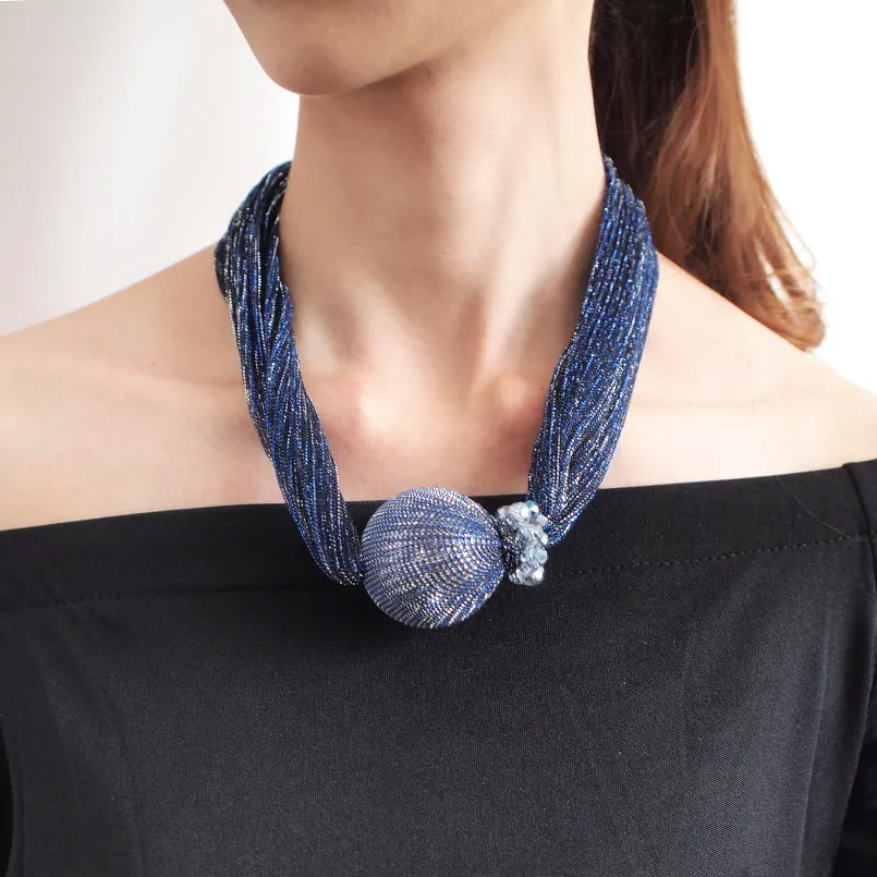 

Silk Wrap Big Simulated Pearl Choker Necklaces For Women Jewelry Crystal Beads Collar Statement Pendant Necklace UKEN